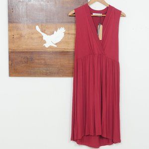 Cassie Mclean Wine Sleeveless VNeck Gathered Dress